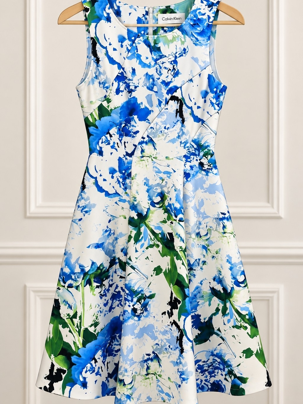 Calvin Klein Girls' Blue Floral Fit & Flare Dress